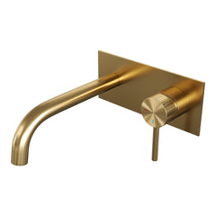Brauer Stripe inbouw wastafelkraan - gebogen uitloop - achterplaat - hendel 1 rechts - Geborsteld Goud PVD