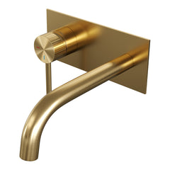 Brauer Stripe inbouw wastafelkraan - gebogen uitloop - achterplaat - hendel 1 links - Geborsteld Goud PVD