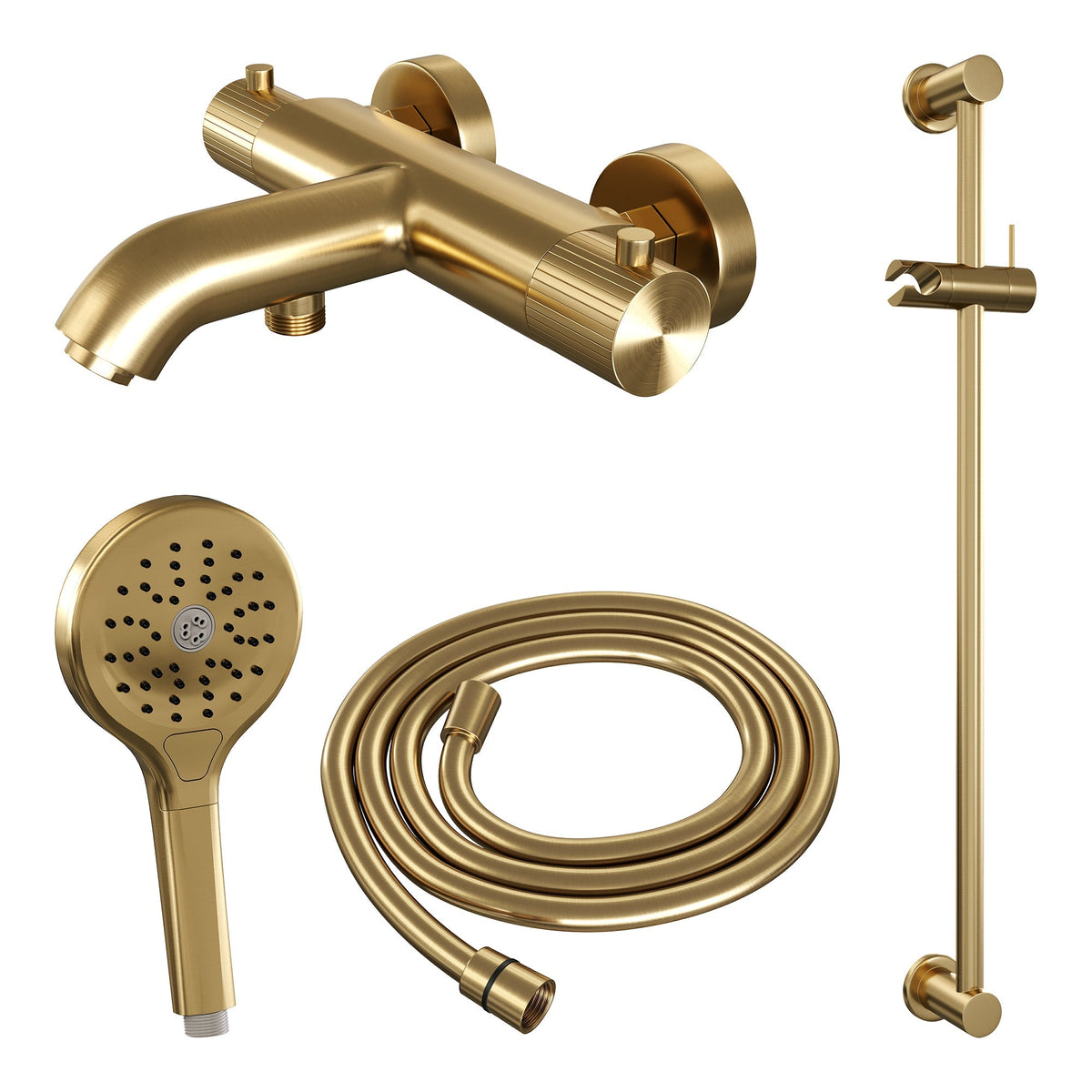 Brauer Stripe opbouw bad thermostaatkraan glijstangset - met 3-standen handdouche - Geborsteld Goud PVD