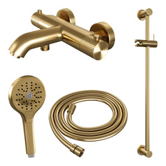 Brauer Stripe opbouw bad thermostaatkraan glijstangset - met 3-standen handdouche - Geborsteld Goud PVD