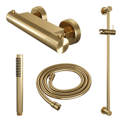 Brauer Stripe opbouw glijstangset - staafhanddouche - Geborsteld Goud PVD