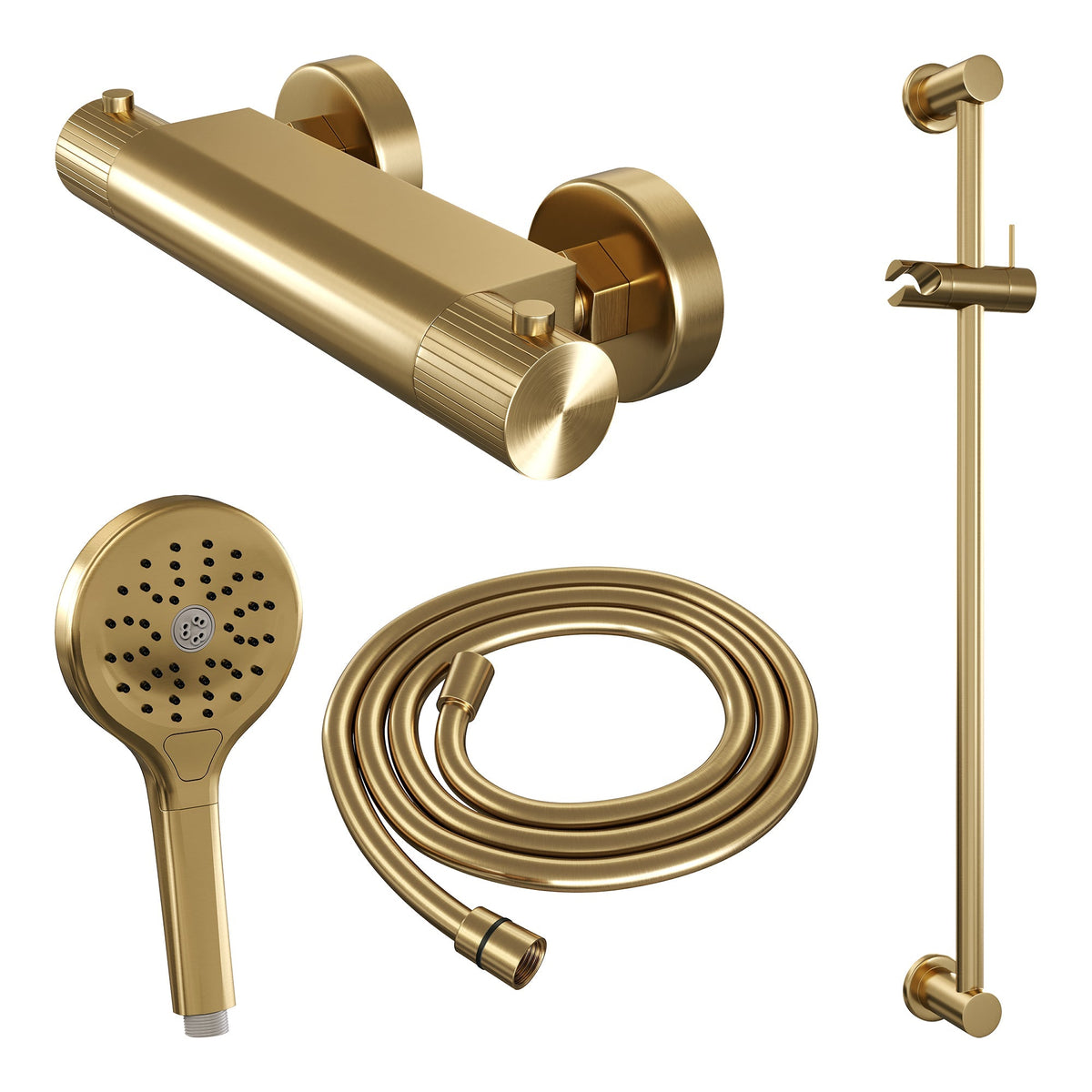 Brauer Stripe opbouw glijstangset - 3-standen handdouche - Geborsteld Goud PVD