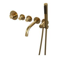 Brauer Stripe inbouw badthermostaat met uitloop - staafhanddouche - Geborsteld Goud PVD
