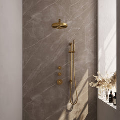 Brauer Stripe inbouw regendoucheset met 2 stopkranen - rechte wandarm - staafhanddouche - glijstang - Geborsteld Goud PVD