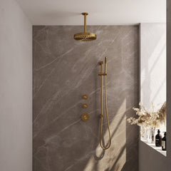 Brauer Stripe inbouw regendoucheset met 2 stopkranen  - 20cm plafondbuis - staafhanddouche - glijstang - Geborsteld Goud PVD