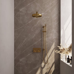 Brauer Stripe inbouw regendoucheset met drukknoppen - rechte wandarm - staafhanddouche - glijstang - Geborsteld Goud PVD