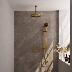 Brauer Stripe inbouw regendoucheset rond  - 20cm plafondbuis - 3-standen handdouche - glijstang - Geborsteld Goud PVD