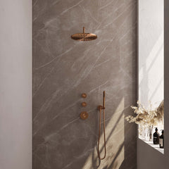 Brauer Edition thermostatische inbouw doucheset - hoofddouche 30cm - wandarm gebogen - staafhanddouche - Geborsteld Koper PVD