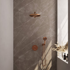 Brauer Edition inbouw regendoucheset 3-weg rond - 30cm hoofddouche - rechte wandarm - 3 standen handdouche - wandhouder - Geborsteld Koper PVD