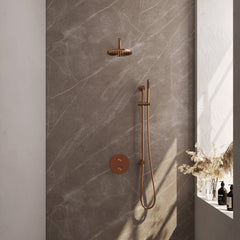 Brauer Edition inbouw regendoucheset 3-weg rond - 20cm hoofddouche - gebogen wandarm - staafhanddouche - glijstang - Geborsteld Koper PVD