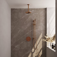 Brauer Edition inbouw regendoucheset 3-weg rond - 20cm hoofddouche - plafondarm - staafhanddouche - glijstang - Geborsteld Koper PVD