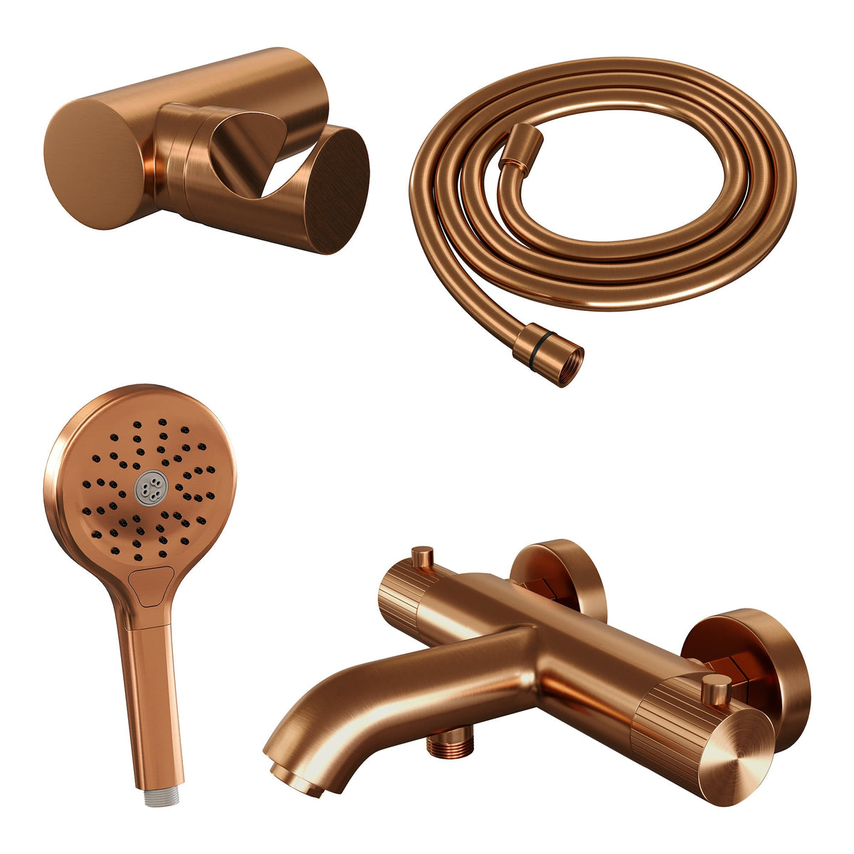 Brauer Stripe opbouw bad thermostaatkraan set - met 3-standen handdouche - Geborsteld Koper PVD