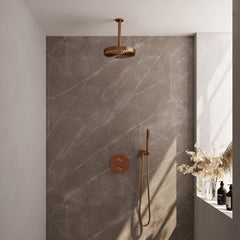 Brauer Stripe inbouw regendoucheset rond  - 20cm plafondbuis - staafhanddouche - wandhouder - Geborsteld Koper PVD