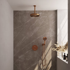 Brauer Stripe inbouw regendoucheset rond  - 20cm plafondbuis - 3-standen handdouche - wandhouder - Geborsteld Koper PVD