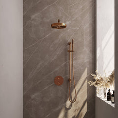 Brauer Stripe inbouw regendoucheset rond - rechte wandarm - staafhanddouche - glijstang - Geborsteld Koper PVD