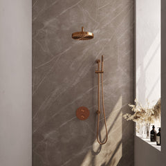 Brauer Stripe inbouw regendoucheset rond - gebogen wandarm - staafhanddouche - glijstang - Geborsteld Koper PVD
