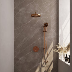 Brauer Stripe inbouw regendoucheset rond - gebogen wandarm - 3-standen handdouche - glijstang - Geborsteld Koper PVD