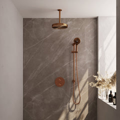 Brauer Stripe inbouw regendoucheset rond  - 20cm plafondbuis - 3-standen handdouche - glijstang - Geborsteld Koper PVD