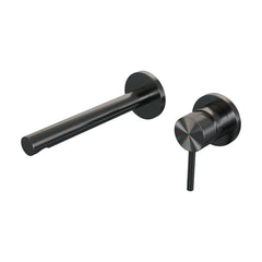 Brauer Carving inbouw wastafelkraan - rechte uitloop - rozetten - hendel rechts - Geborsteld Gunmetal PVD -  5-GM-004-S6-65