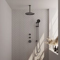 Brauer Edition thermostatische inbouw doucheset - Geborsteld Gunmetal PVD - hoofddouche 30cm - plafondsteun - ronde handdouche - Glijstang