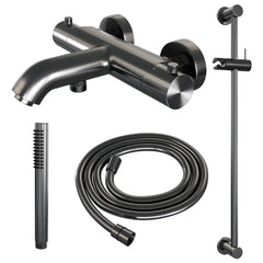 Brauer Edition badthermostaat Glijstangset - staafhanddouche - Geborsteld Gunmetal PVD