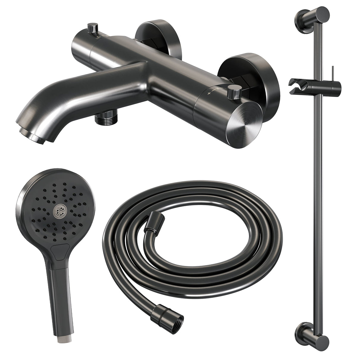 Brauer Edition badthermostaat Glijstangset - 3 standen handdouche - Geborsteld Gunmetal PVD