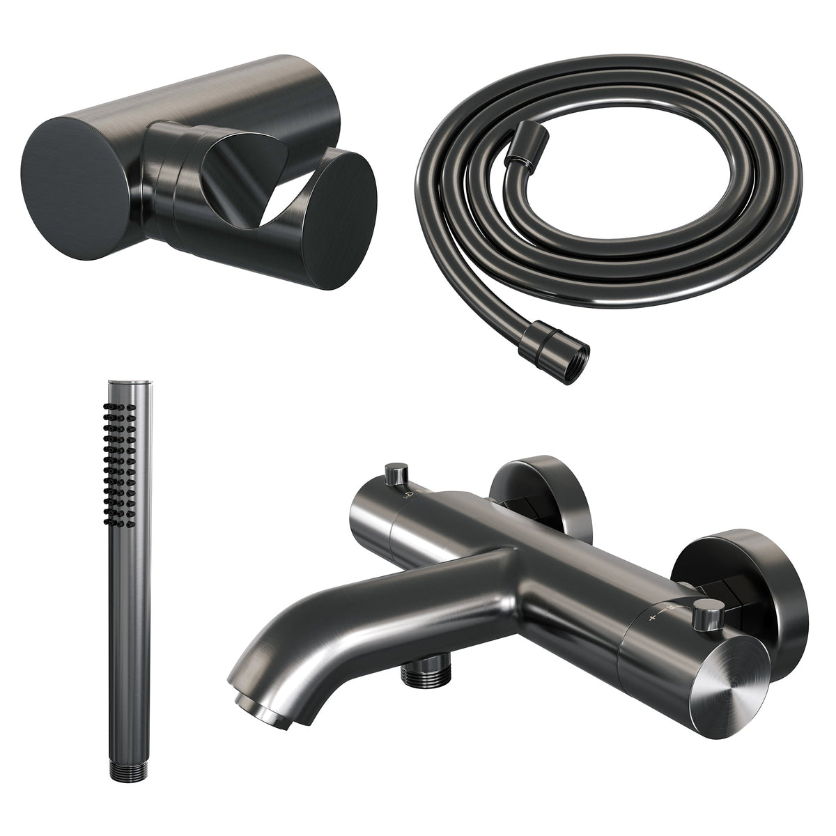 Brauer Edition badthermostaat met badset - staafhanddouche - Geborsteld Gunmetal PVD