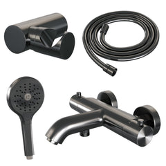 Brauer Edition badthermostaat met badset - 3 standen handdouche - Geborsteld Gunmetal PVD