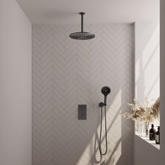 Brauer Edition inbouwset met 3-weg thermostaat - hoofddouche 30cm - plafondbuis 20cm - ronde 3-standen handdouche - wandaansluiting - Geborsteld Gunmetal PVD