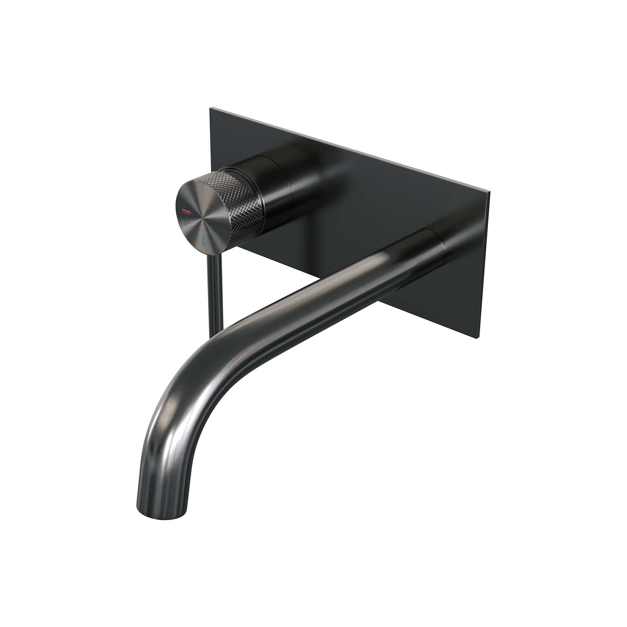 Brauer Carving inbouw wastafelkraan - gebogen uitloop - achterplaat - hendel links - Mat Zwart - 5-S-083-B6