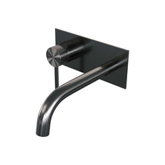 Brauer Carving inbouw wastafelkraan - gebogen uitloop - achterplaat - hendel links - Geborsteld Goud PVD - 5-GG-083-B6
