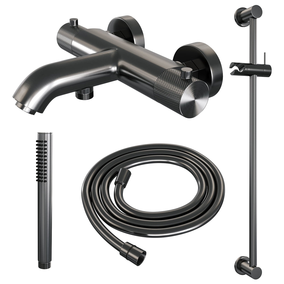 Brauer Carving badthermostaat Glijstangset - staafhanddouche - Geborsteld Gunmetal PVD