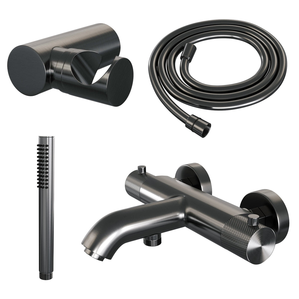 Brauer Carving badthermostaat met badset - staafhanddouche - Geborsteld Gunmetal PVD