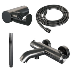 Brauer Carving badthermostaat met badset - staafhanddouche - Geborsteld Gunmetal PVD