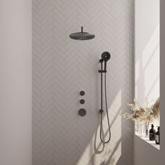 Brauer Carving thermostatische inbouw doucheset - hoofddouche 30cm - gebogen wandarm - 3 standen handdouche rond - Glijstang - Geborsteld Gunmetal PVD