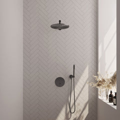 Brauer Edition inbouw regendoucheset 3-weg rond - 30cm hoofddouche - rechte wandarm - staafhanddouche - wandhouder - Geborsteld Gunmetal PVD