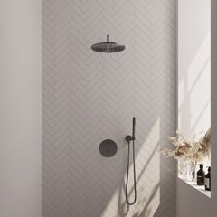 Brauer Edition inbouw regendoucheset 3-weg rond - 30cm hoofddouche - gebogen wandarm - staafhanddouche - wandhouder - Geborsteld Gunmetal PVD