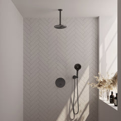 Brauer Edition inbouw regendoucheset 3-weg rond - 20cm hoofddouche - plafondarm - 3 standen handdouche - wandhouder - Geborsteld Gunmetal PVD