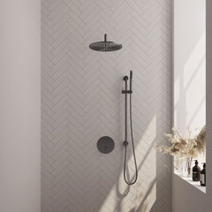 Brauer Edition inbouw regendoucheset 3-weg rond - 30cm hoofddouche - gebogen wandarm - staafhanddouche - glijstang - Geborsteld Gunmetal PVD