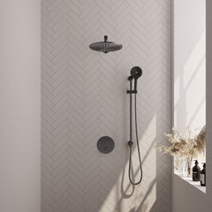 Brauer Edition inbouw regendoucheset 3-weg rond - 30cm hoofddouche - rechte wandarm - 3 standen handdouche - glijstang - Geborsteld Gunmetal PVD
