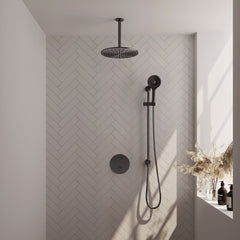 Brauer Edition inbouw regendoucheset 3-weg rond - 30cm hoofddouche - plafondarm - 3 standen handdouche - glijstang - Geborsteld Gunmetal PVD