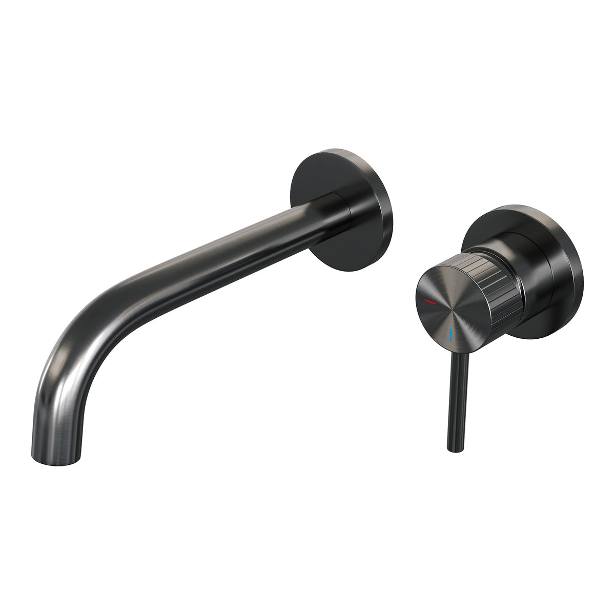 Brauer Stripe inbouw wastafelkraan - gebogen uitloop - rozetten - hendel 1 rechts - Geborsteld Gunmetal PVD