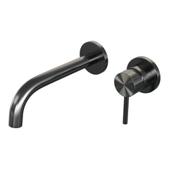 Brauer Stripe inbouw wastafelkraan - gebogen uitloop - rozetten - hendel 1 rechts - Geborsteld Gunmetal PVD