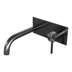 Brauer Stripe inbouw wastafelkraan - gebogen uitloop - achterplaat - hendel 1 rechts - Geborsteld Gunmetal PVD