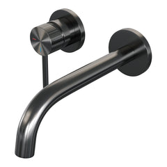 Brauer Stripe inbouw wastafelkraan - gebogen uitloop - rozetten - hendel 1 links - Geborsteld Gunmetal PVD