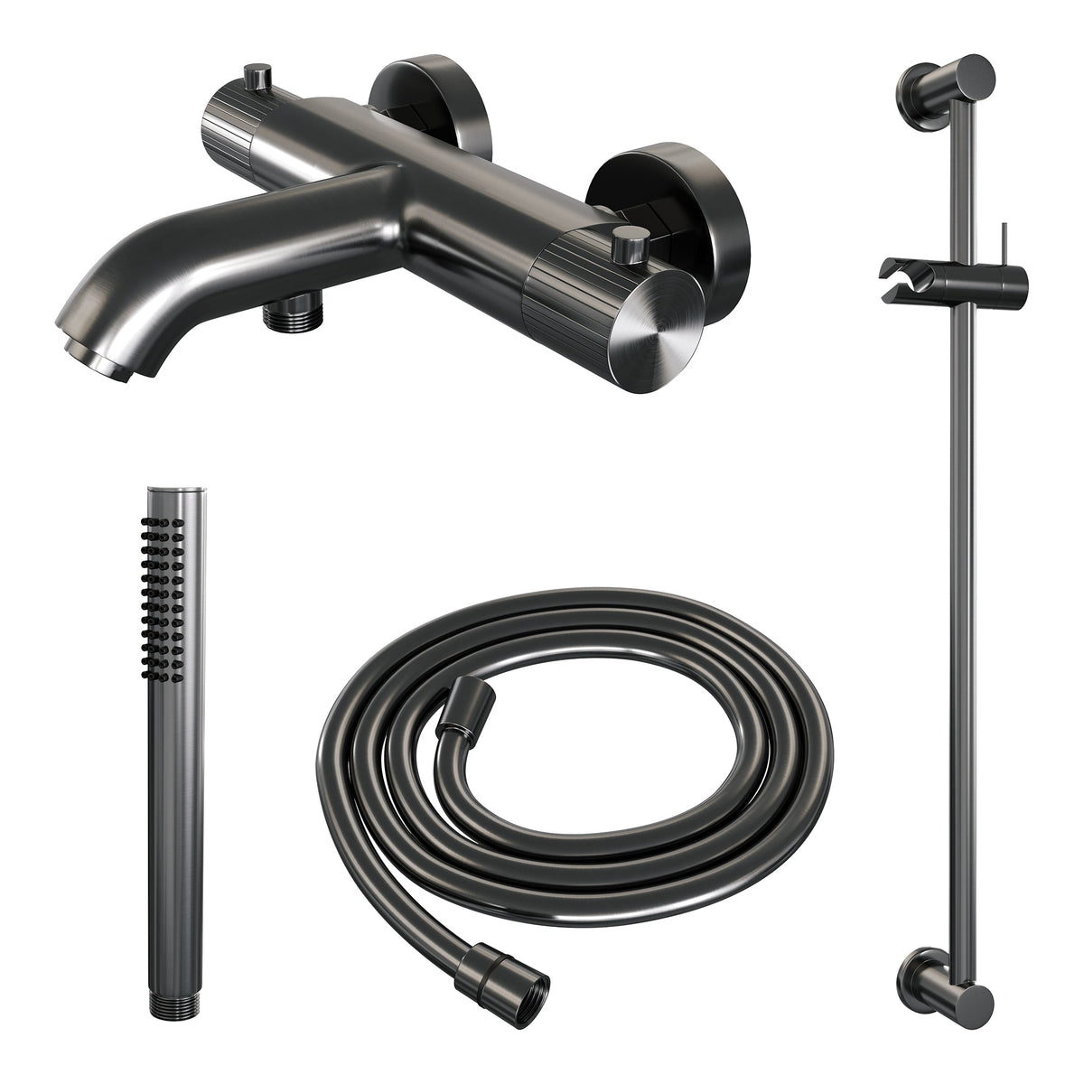 Brauer Stripe opbouw bad thermostaatkraan glijstangset - met staafhanddouche - Geborsteld Gunmetal PVD