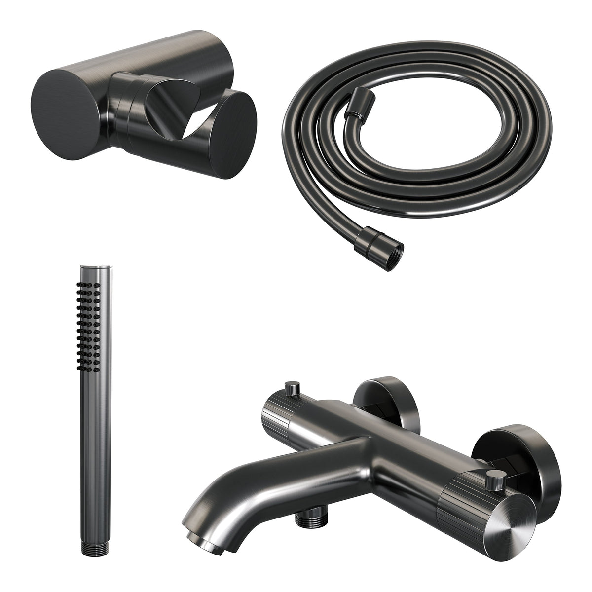 Brauer Stripe opbouw bad thermostaatkraan set - met staafhanddouche - Geborsteld Gunmetal PVD