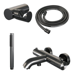 Brauer Stripe opbouw bad thermostaatkraan set - met staafhanddouche - Geborsteld Gunmetal PVD