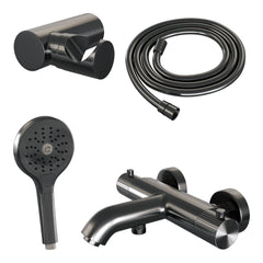 Brauer Stripe opbouw bad thermostaatkraan set - met 3-standen handdouche - Geborsteld Gunmetal PVD