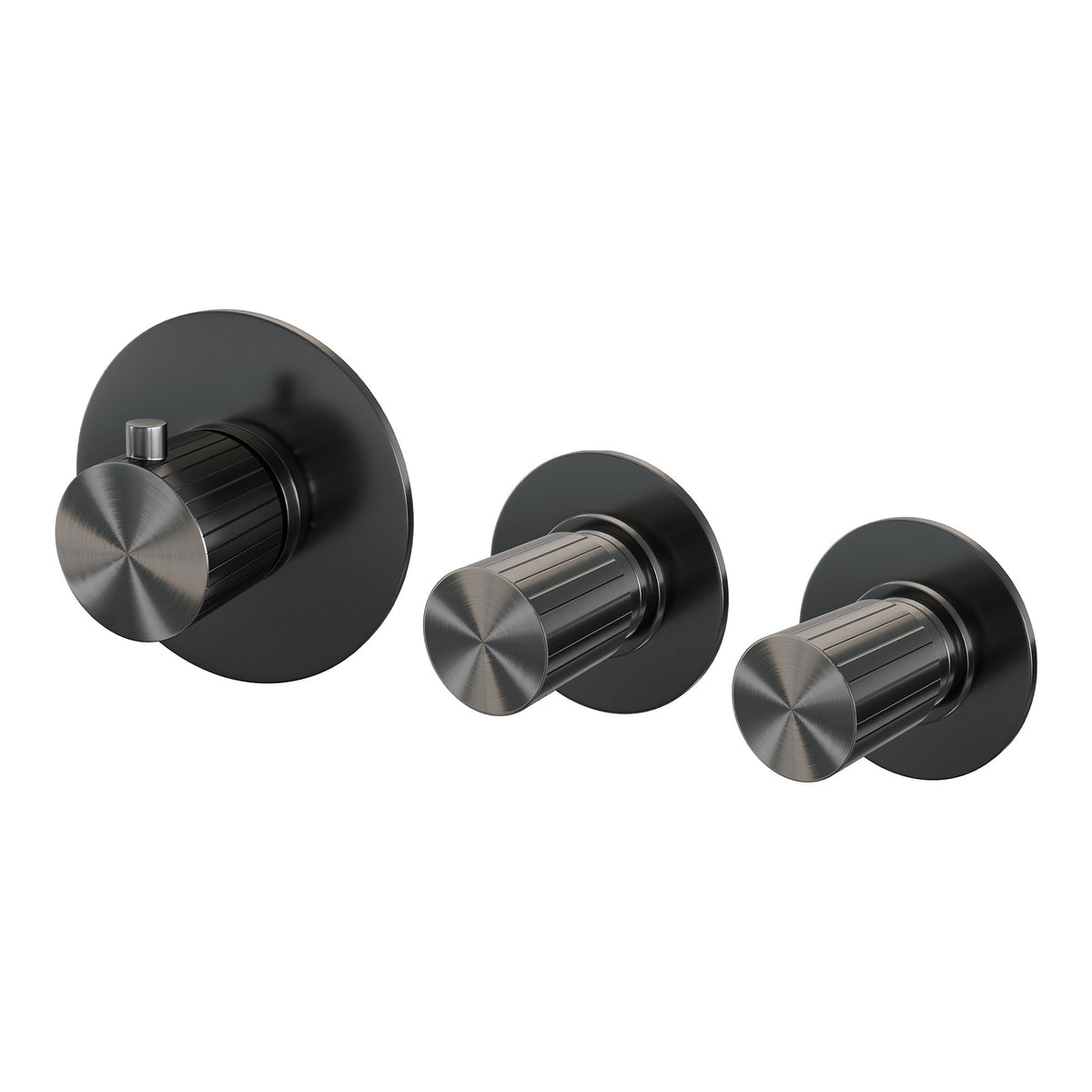 Brauer Stripe inbouwthermostaat met 2 stopkranen - Geborsteld Gunmetal PVD